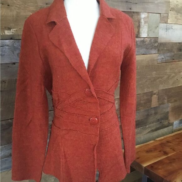 Cynthia Rowley medium burnt orange wool sweater front buttons sz L - Picture 5 of 5